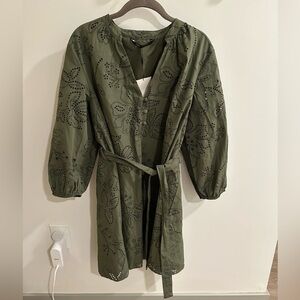 NWT Zara Rubberized Embroidery Short Dress in Dark Green, size: XXL